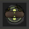 Enchanted Landscape With Wooden Stump Altar Claws Small Statue Glowing Green Light And Yellow Flowers