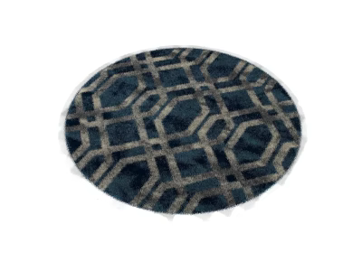 Stylish Round Area Rug With Navy Blue And Beige Geometric Pattern For Living Room Decor 3d model