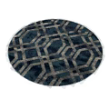 Stylish Round Area Rug With Navy Blue And Beige Geometric Pattern For Living Room Decor