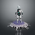 Game Movie Robot Character With White Black Body Blue Circular Accents And Purple Radial Platform