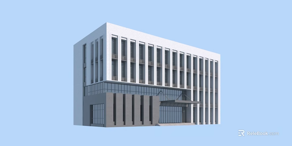 Modern Multi Story Office Building With White Exterior And Glass Facade Design 3d model 