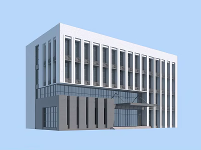 Modern Multi Story Office Building With White Exterior And Glass Facade Design 3d model