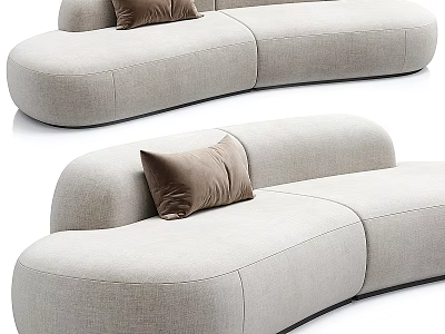 Light Gray Fabric Sectional Sofa With Curved Design And Brown Cushion 3d model
