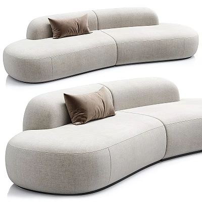 Light Gray Fabric Sectional Sofa With Curved Design And Brown Cushion 3d model