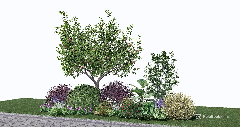 Arbor as Centerpiece in Garden Landscape With Shrubs Colorful Flowers and Green Plants 3d model 