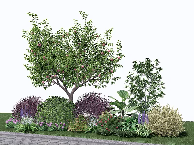 Arbor as Centerpiece in Garden Landscape With Shrubs Colorful Flowers and Green Plants 3d model