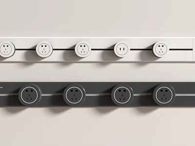 Modern Switch Panel With Neatly Arranged White And Dark Design Including Multiple Switches And Sockets 3d model