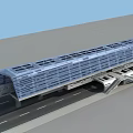 Modern Blue Roof Transportation Structure With Metal Frame Over Roadway