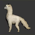 Realistic White Llama Sculpture With Black Horns Standing On Gray Background