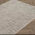 Neutral Woven Square Rug with Striped Design on Herringbone Wooden Floor