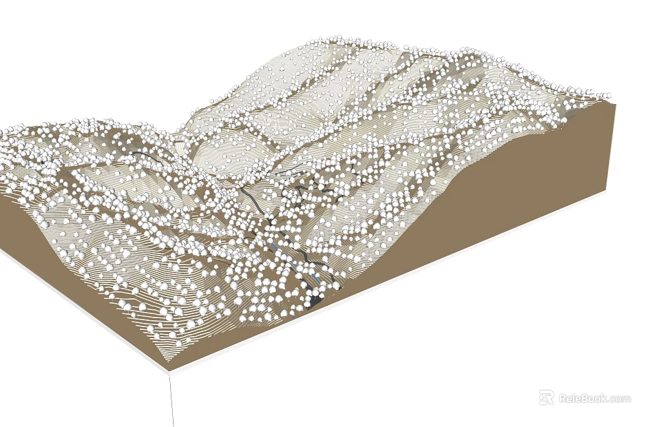 Garden Landscape Design with Undulating Terrain and Scattered White Dotted Elements 3d model