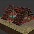 Traditional Thatched Roof Building With Wooden Frame And Open Structure On Water