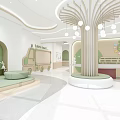 Bright Modern Kindergarten Interior Featuring Tree Decoration And Book Bus 3d model