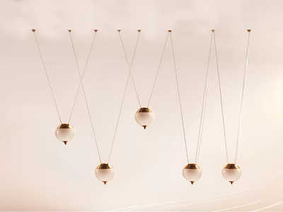 Multiple Unique Shaped Pendant Lights With Spherical Lampshades Golden Bases Suspended On White Background 3d model