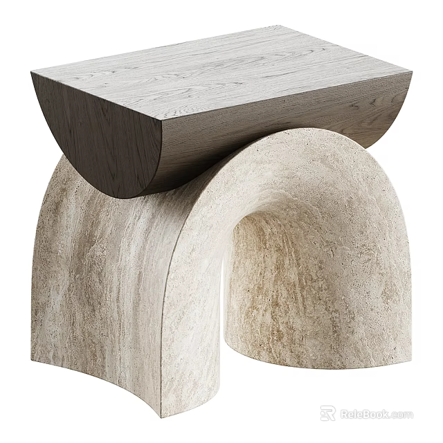 Modern Wooden Top Stool With Arched Light Colored Natural Base Design Elements 3d model 