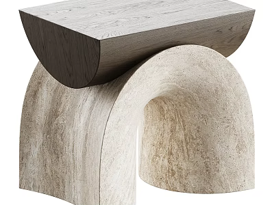 Modern Wooden Top Stool With Arched Light Colored Natural Base Design Elements 3d model