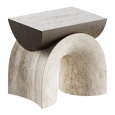 Modern Wooden Top Stool With Arched Light Colored Natural Base Design Elements 3d model