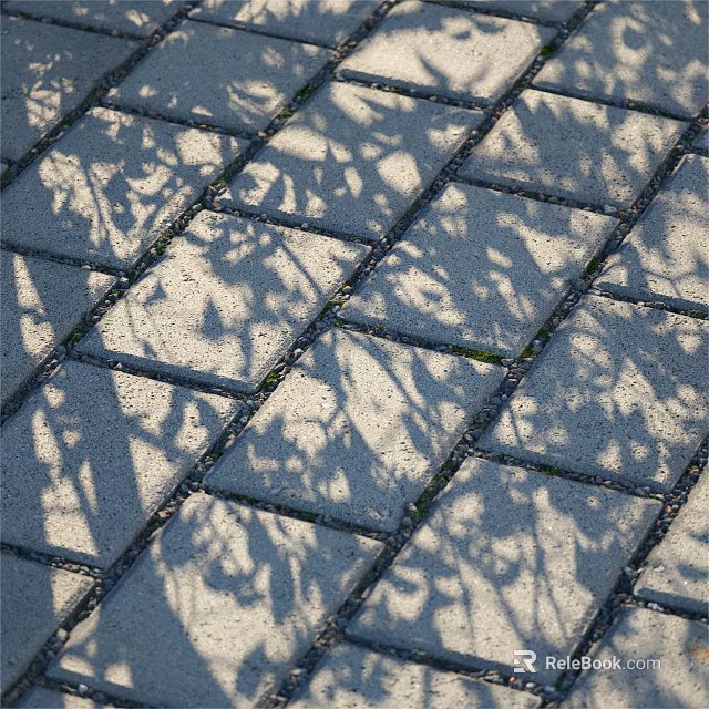 Outdoor Brick Tile Ground Featuring Sunlit Leaf Shadow Patterns And Natural Light 3d model 
