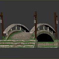 Traditional Stone Arch Bridge Model With Stone Slabs Lamp Posts And Steps 3d model