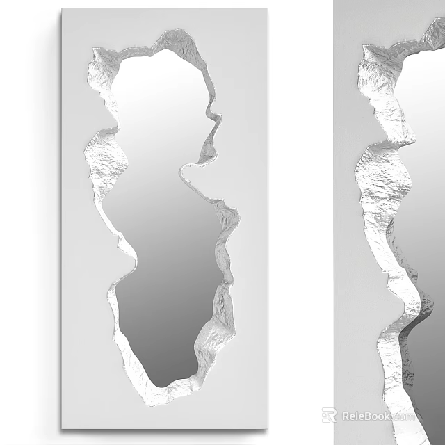 Modern Decorative Mirror With Artistic Irregular Edge Design And Silver Frame 3d model 
