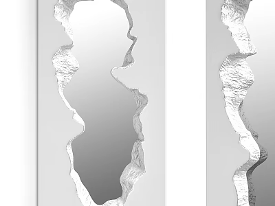 Modern Decorative Mirror With Artistic Irregular Edge Design And Silver Frame 3d model