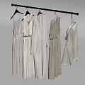 Light Colored Clothes Hanging On Metal Rod With Simple Elegant Style 3d model