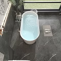 Luxurious Modern Bathroom Interior With Freestanding Bathtub Marble Wall Potted Plant And Natural Light