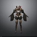 3D Female Character Model With Red White Hair Decorative Armor Black Shorts And Fishnet Stockings