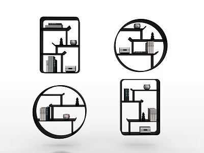 Modern Decorative Display Shelves With Square And Circular Designs Holding Books And Ornaments 3d model