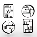 Modern Decorative Display Shelves With Square And Circular Designs Holding Books And Ornaments