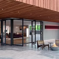 Modern Detached Villa Featuring Glass Sliding Doors Wooden Ceiling Patio Fire Pit And Stone Flooring