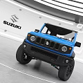Blue Suzuki Jimny Compact SUV With Roof Rack And Black Wheels In Modern Indoor Showroom