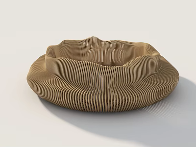 Modern Artistic Wooden Landscape Seat With Curved Striped Layered Wave Design 3d model