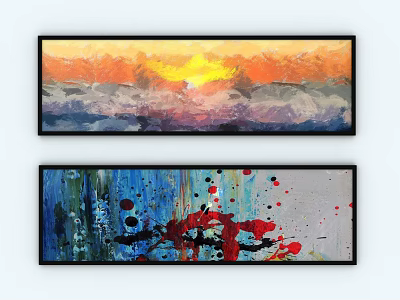 Vibrant Oil Paintings With Sunset Landscape Hues And Abstract Splatter Art Design 3d model