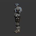 Futuristic Biomechanical Character With Blue Silver Armored Suit And Helmet Design Details