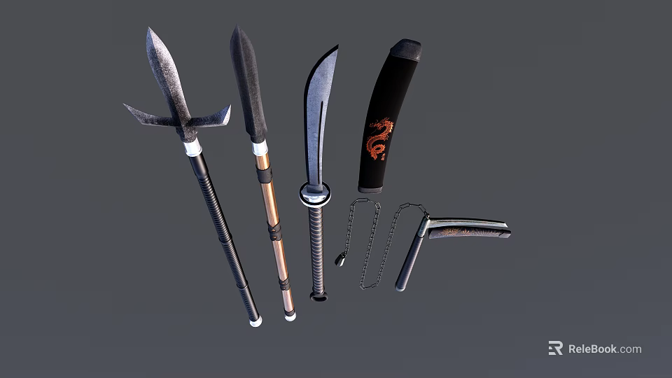 Various Ancient Traditional Weapons Collection Featuring Spears Swords And Blades 3d model 