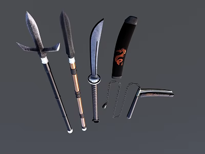 Various Ancient Traditional Weapons Collection Featuring Spears Swords And Blades 3d model