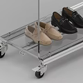 Transparent Clothes Rack With Wheels Hanging Black And White Clothes And Shoes