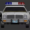 Classic White Police Car With Red And Blue Emergency Lights