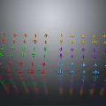 Colorful Equipment Icons Arranged in Rows on Black Background With Reflection Effect