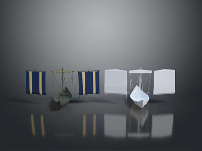 Modern Display Stands With Blue White Panels And Decorative Frames 3d model