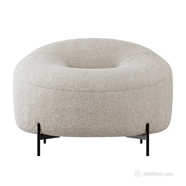 Modern Single Seater Sofa in Beige Plush with Round Design and Black Metal Legs 3d model 