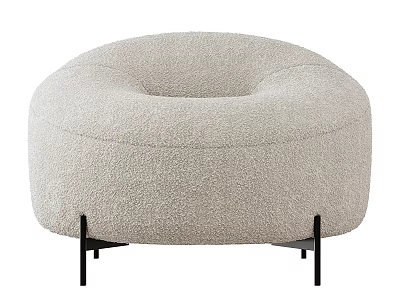 Modern Single Seater Sofa in Beige Plush with Round Design and Black Metal Legs 3d model