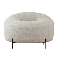 Modern Single Seater Sofa in Beige Plush with Round Design and Black Metal Legs