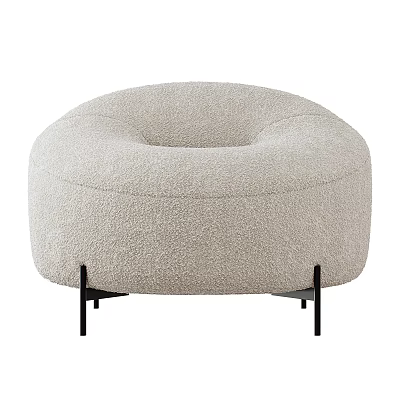 Modern Single Seater Sofa in Beige Plush with Round Design and Black Metal Legs 3d model