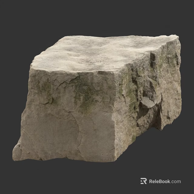 Authentic Natural Stone Block Featuring Rough Surface Texture And Organic Mossy Details 3d model 