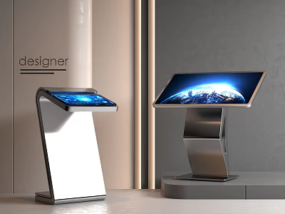 Public Facility Interactive Kiosk With Modern Metal Stand And Digital Screen 3d model