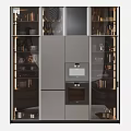Modern Gray Kitchen Cabinets with Glass Doors LED Lighting and Built in Oven Design
