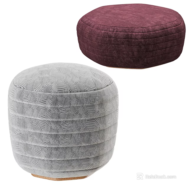 Stylish Round Poufs With Textured Upholstery In Two Colors 3d model