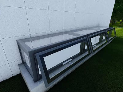 Detached Villa Exterior Featuring White Wall Black Framed Glass Windows And Green Lawn 3d model